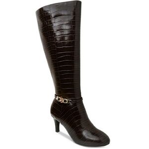 Karen Scott Dark Brown Croc-Embossed Heeled Boots